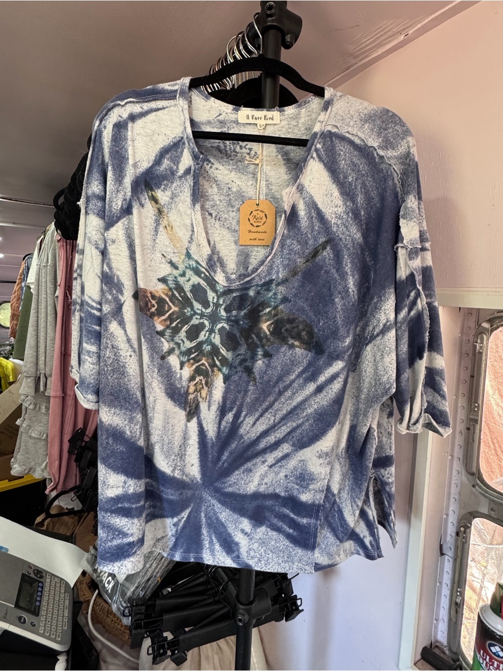 A Rare Bird Blue Tie-Dye V Neck Tunic Top